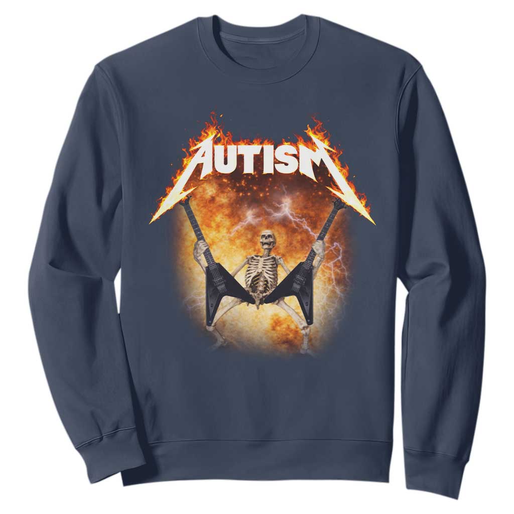 Autism Skeleton Rocker Sweatshirt Hardcore Rock Style Artwork TS11 Navy Print Your Wear