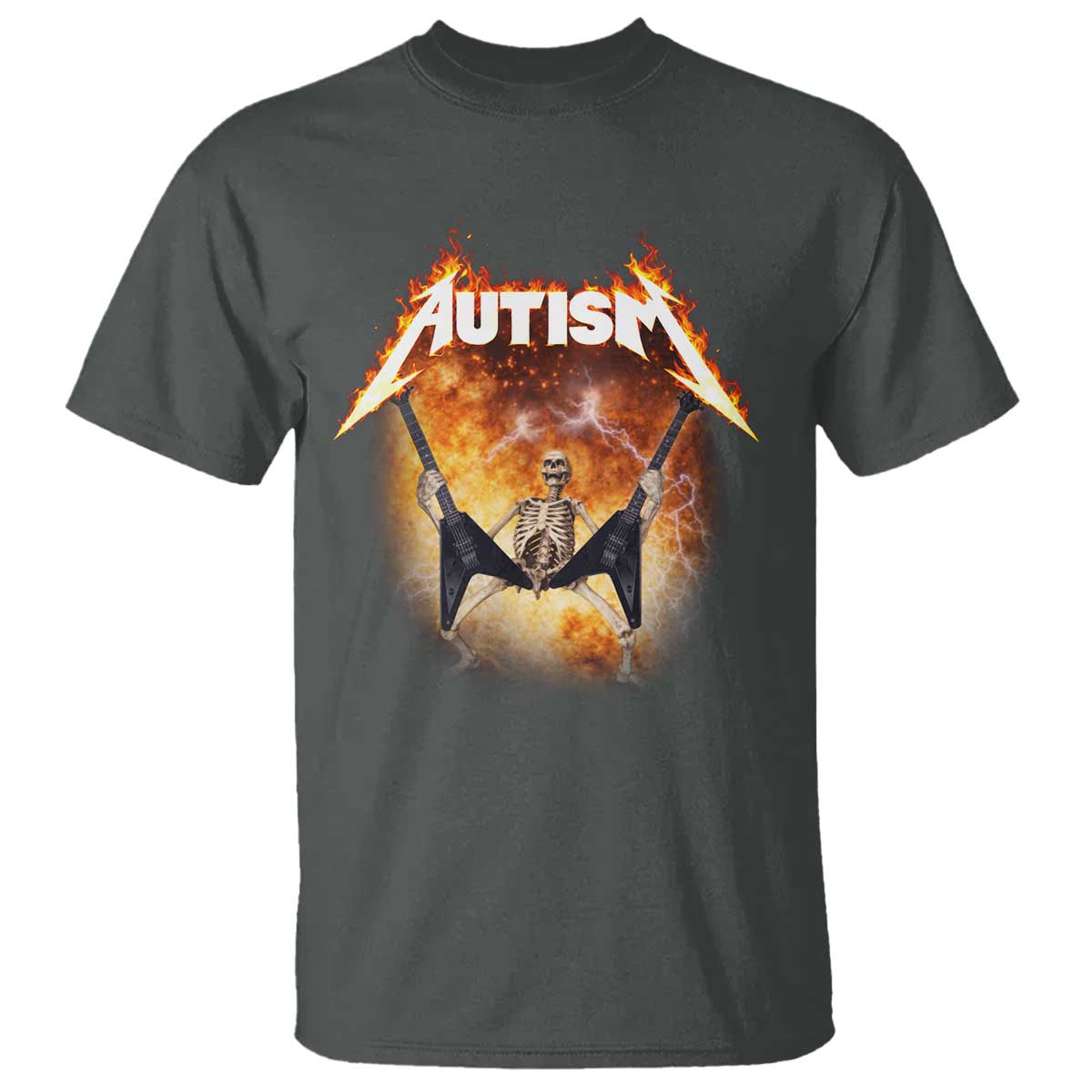 Autism Skeleton Rocker T Shirt Hardcore Rock Style Artwork TS11 Dark Heather Print Your Wear