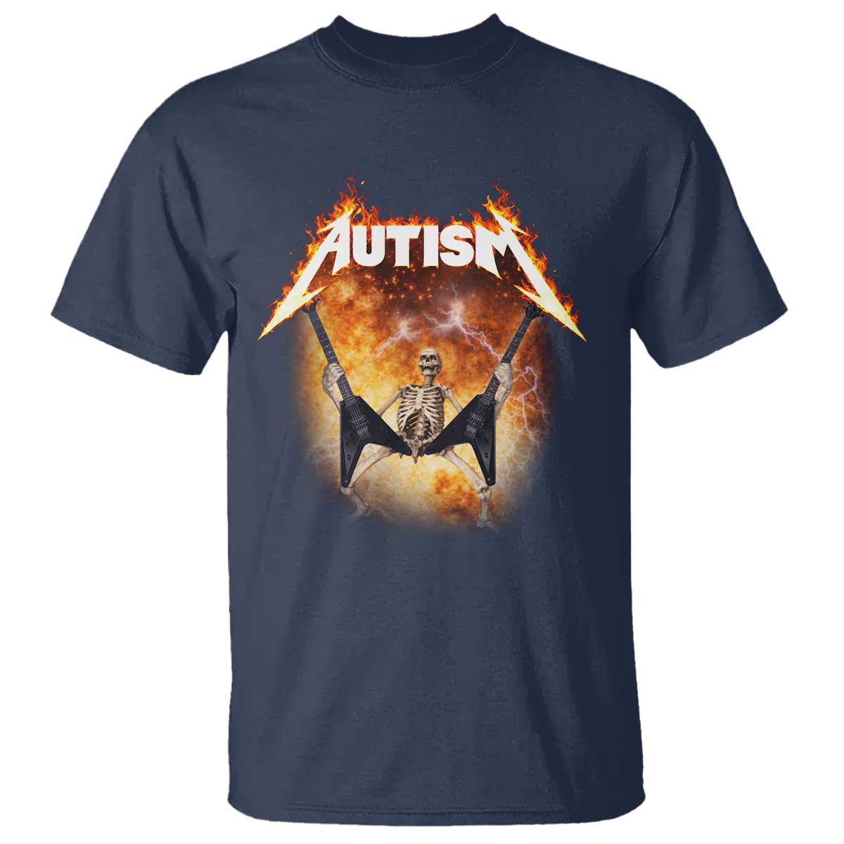 Autism Skeleton Rocker T Shirt Hardcore Rock Style Artwork TS11 Navy Print Your Wear