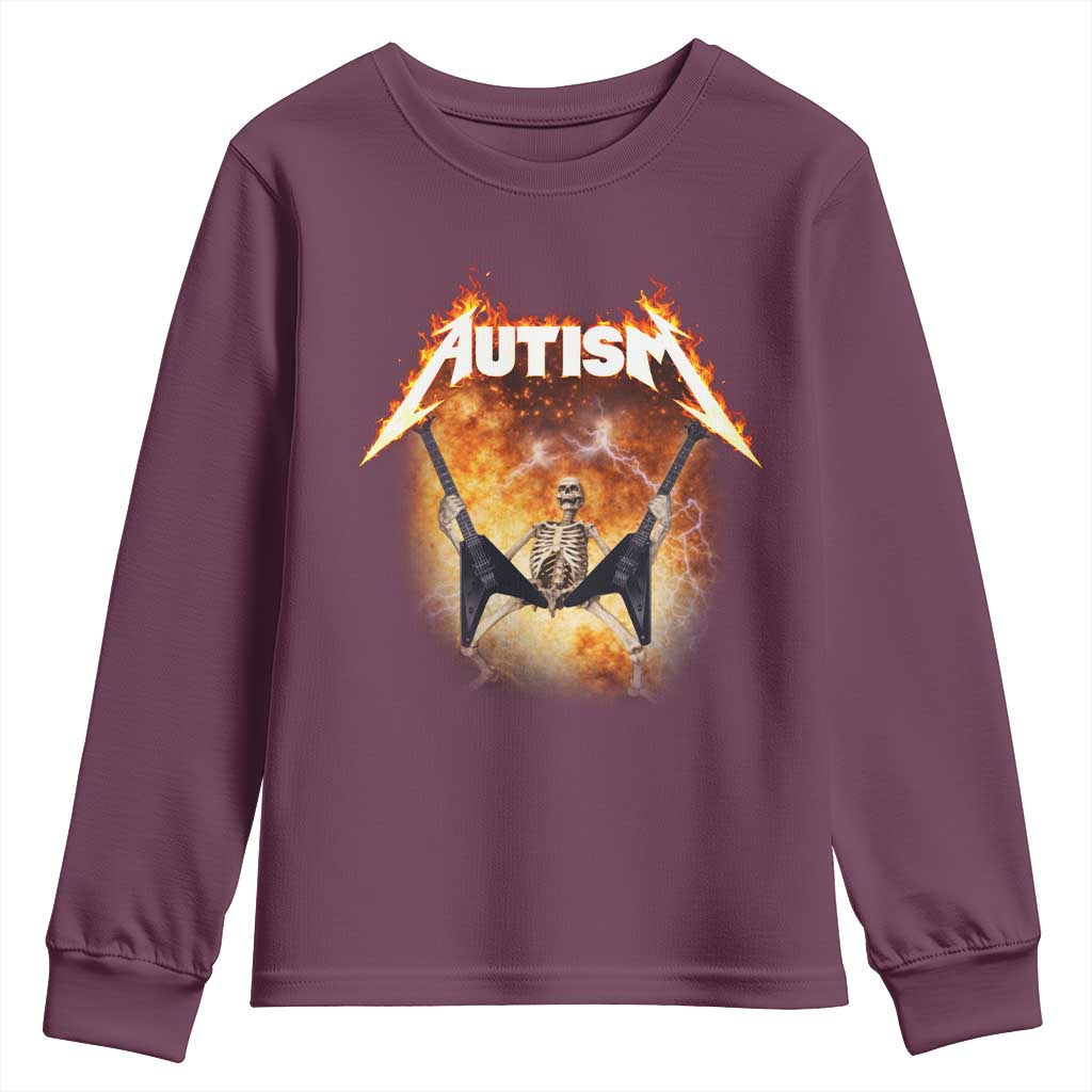 Autism Skeleton Rocker Youth Sweatshirt Hardcore Rock Style Artwork TS11 Maroon Print Your Wear