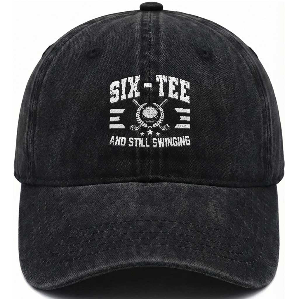60th Birthday Golf Washed Cotton Baseball Cap Funny Six Tee And Still Swinging 60 Years Old TS11 Print Your Wear