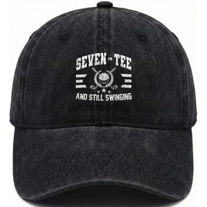 70th Birthday Golf Washed Cotton Baseball Cap Funny Seven Tee And Still Swinging 70 Years Old TS11 Print Your Wear