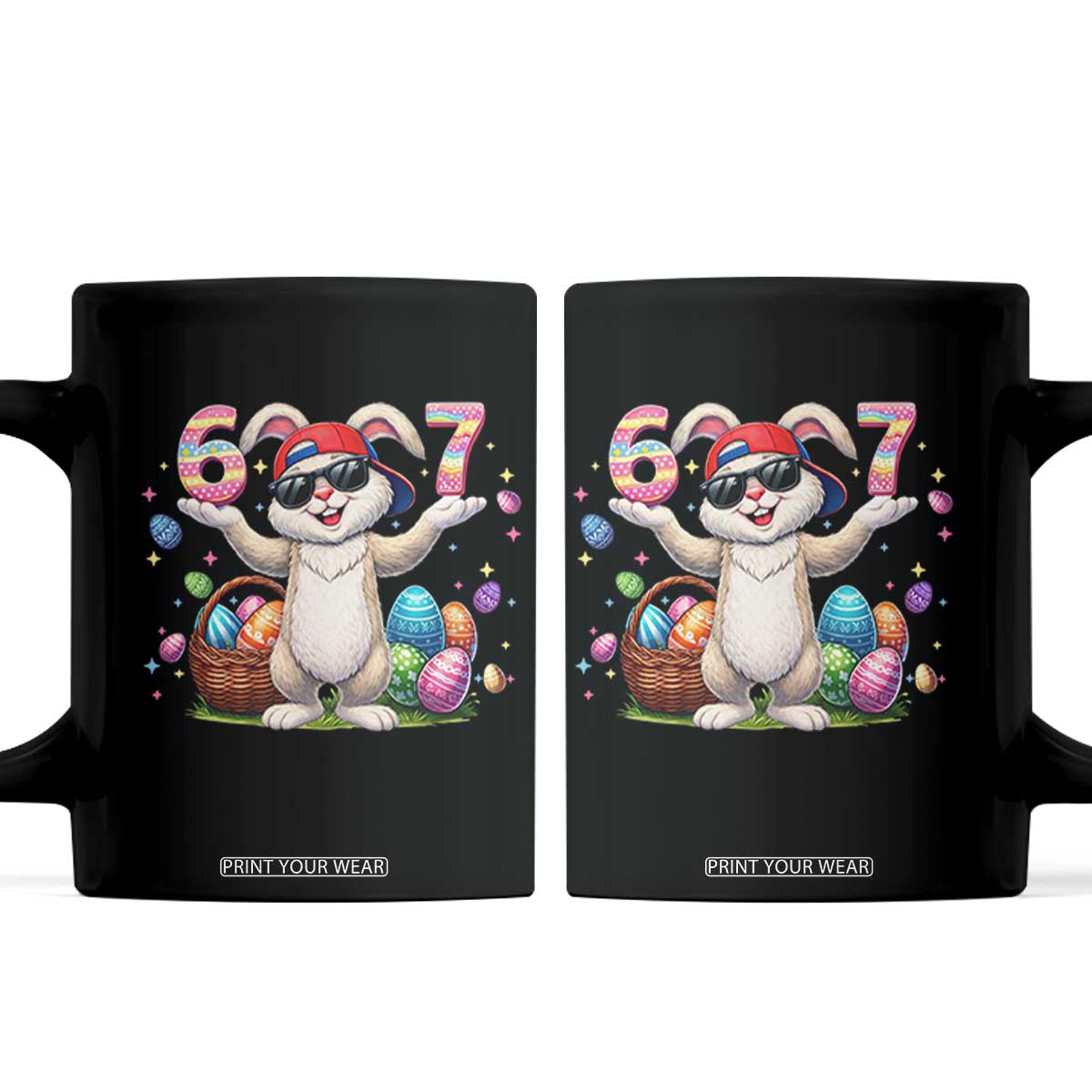 Funny Easter Day Six Seven 67 Bunny Boys Kids Coffee Mug TS11 Black Print Your Wear