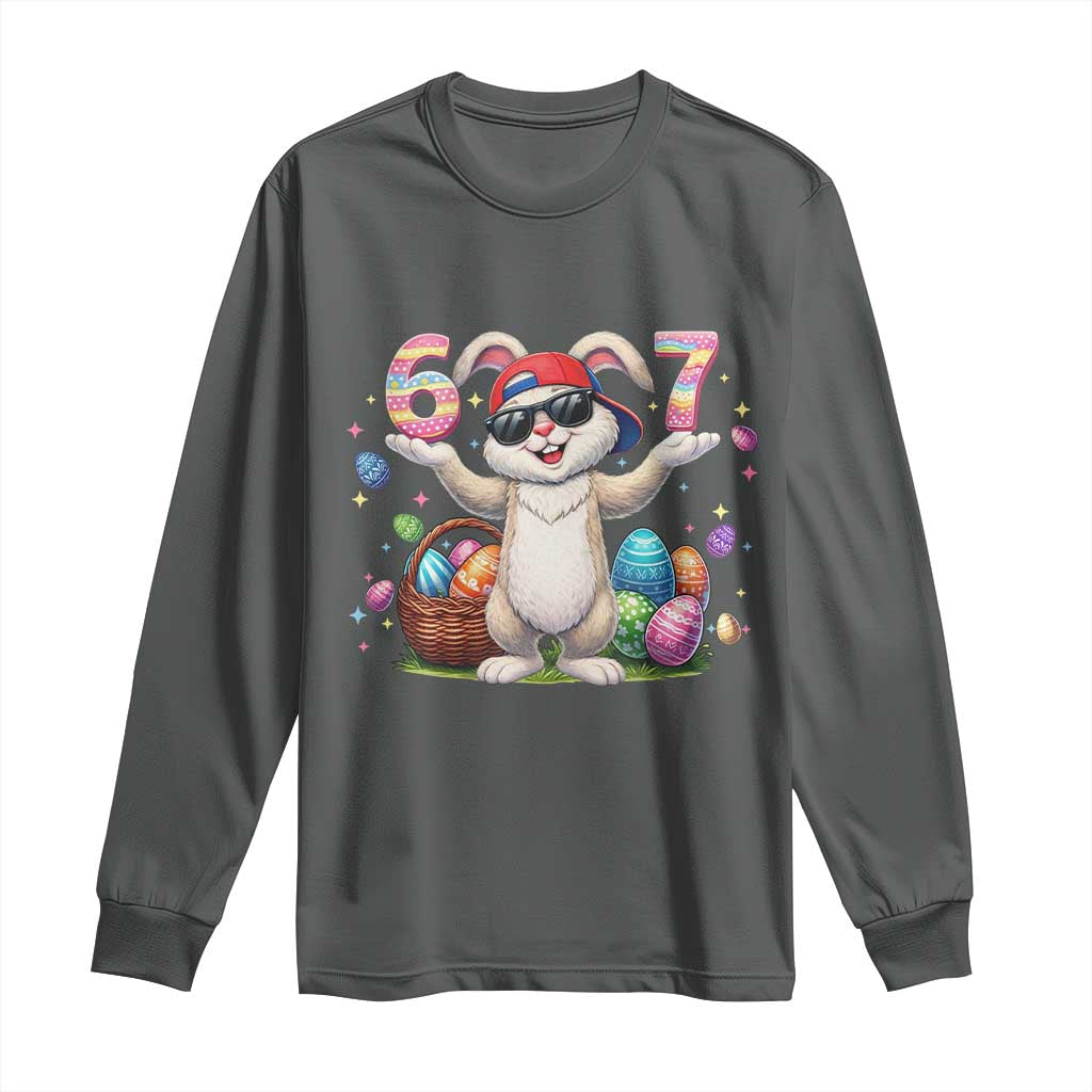 Funny Easter Day Six Seven 67 Bunny Boys Kids Long Sleeve Shirt TS11 Dark Heather Print Your Wear