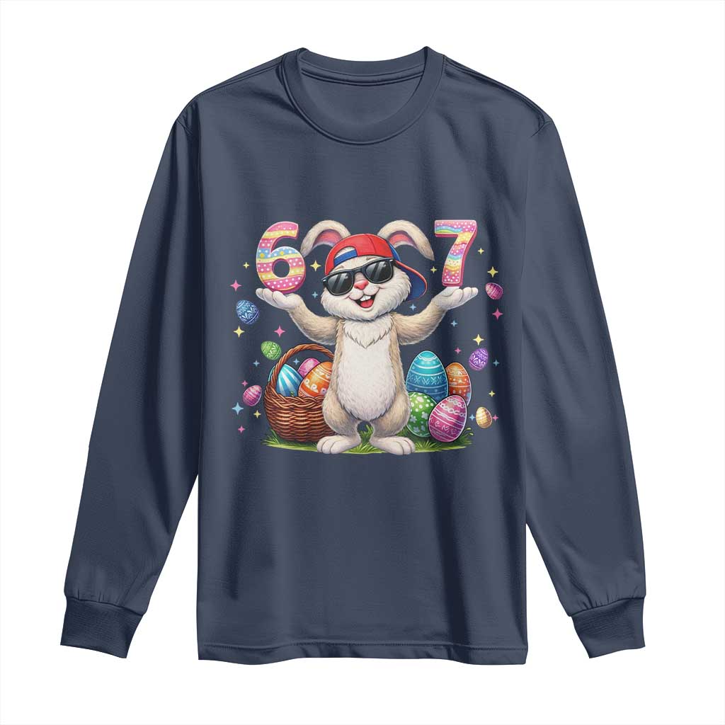 Funny Easter Day Six Seven 67 Bunny Boys Kids Long Sleeve Shirt TS11 Navy Print Your Wear