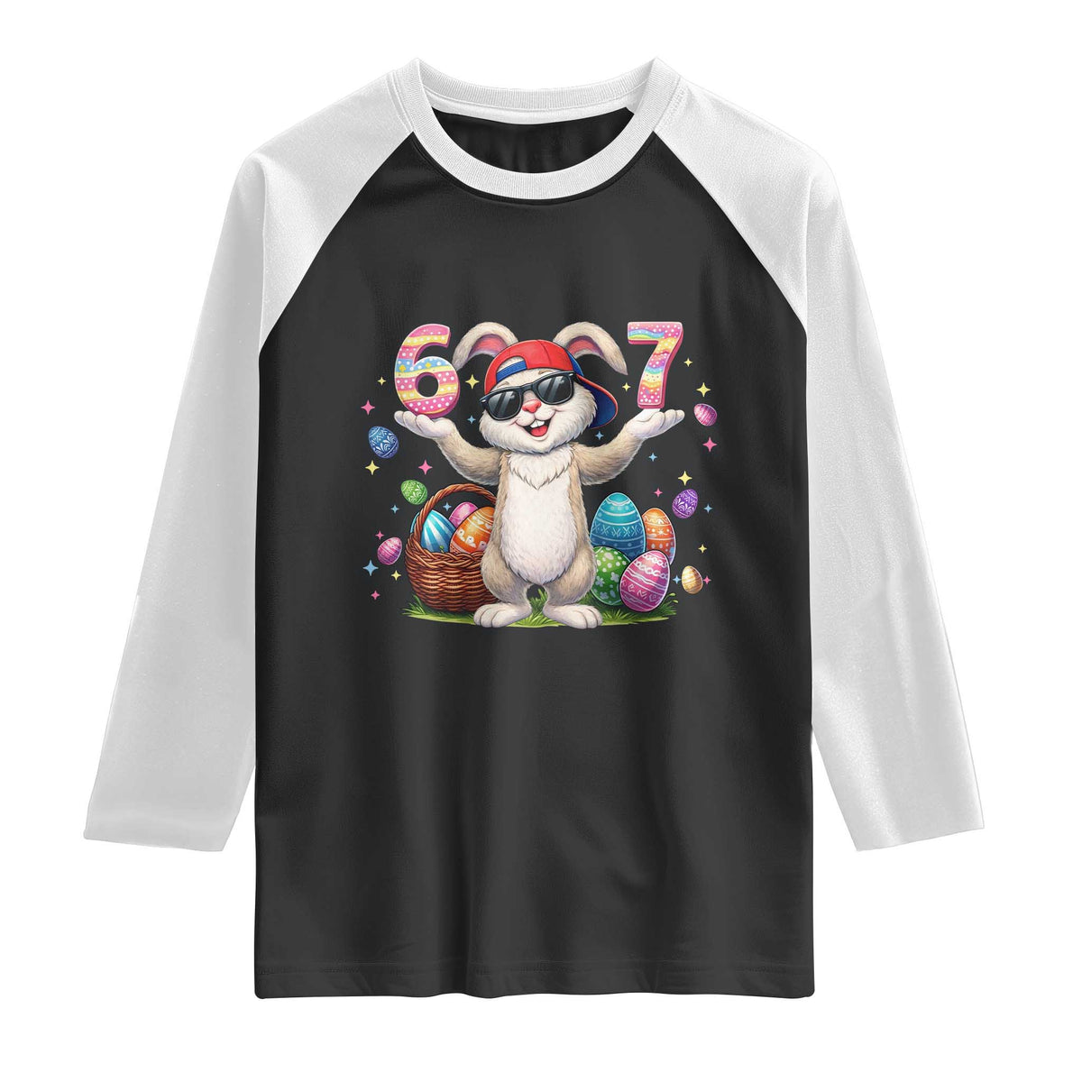 Funny Easter Day Six Seven 67 Bunny Boys Kids Raglan Shirt TS11 Black White Print Your Wear