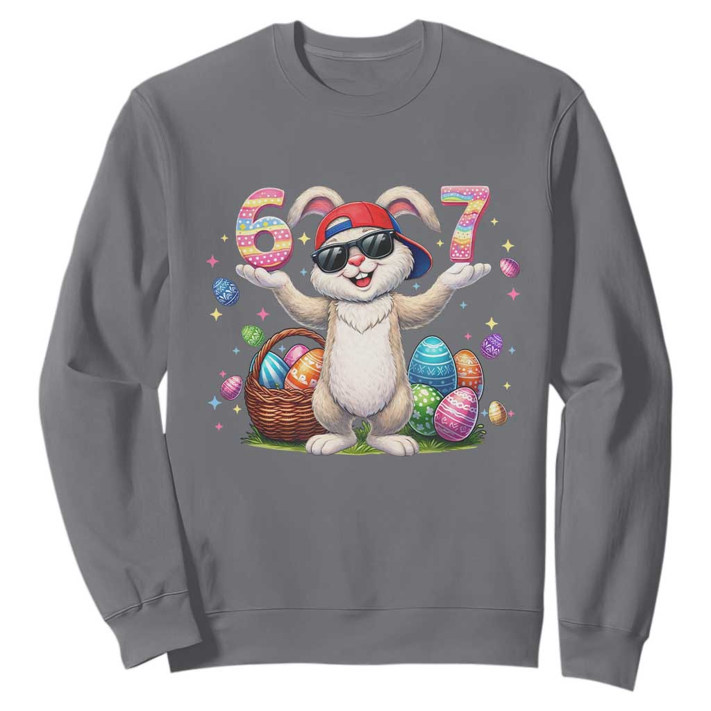 Funny Easter Day Six Seven 67 Bunny Boys Kids Sweatshirt TS11 Charcoal Print Your Wear