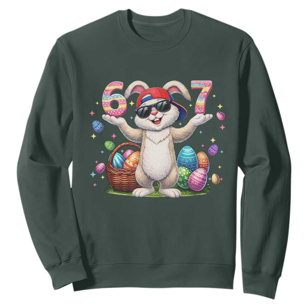 Funny Easter Day Six Seven 67 Bunny Boys Kids Sweatshirt TS11 Dark Forest Green Print Your Wear