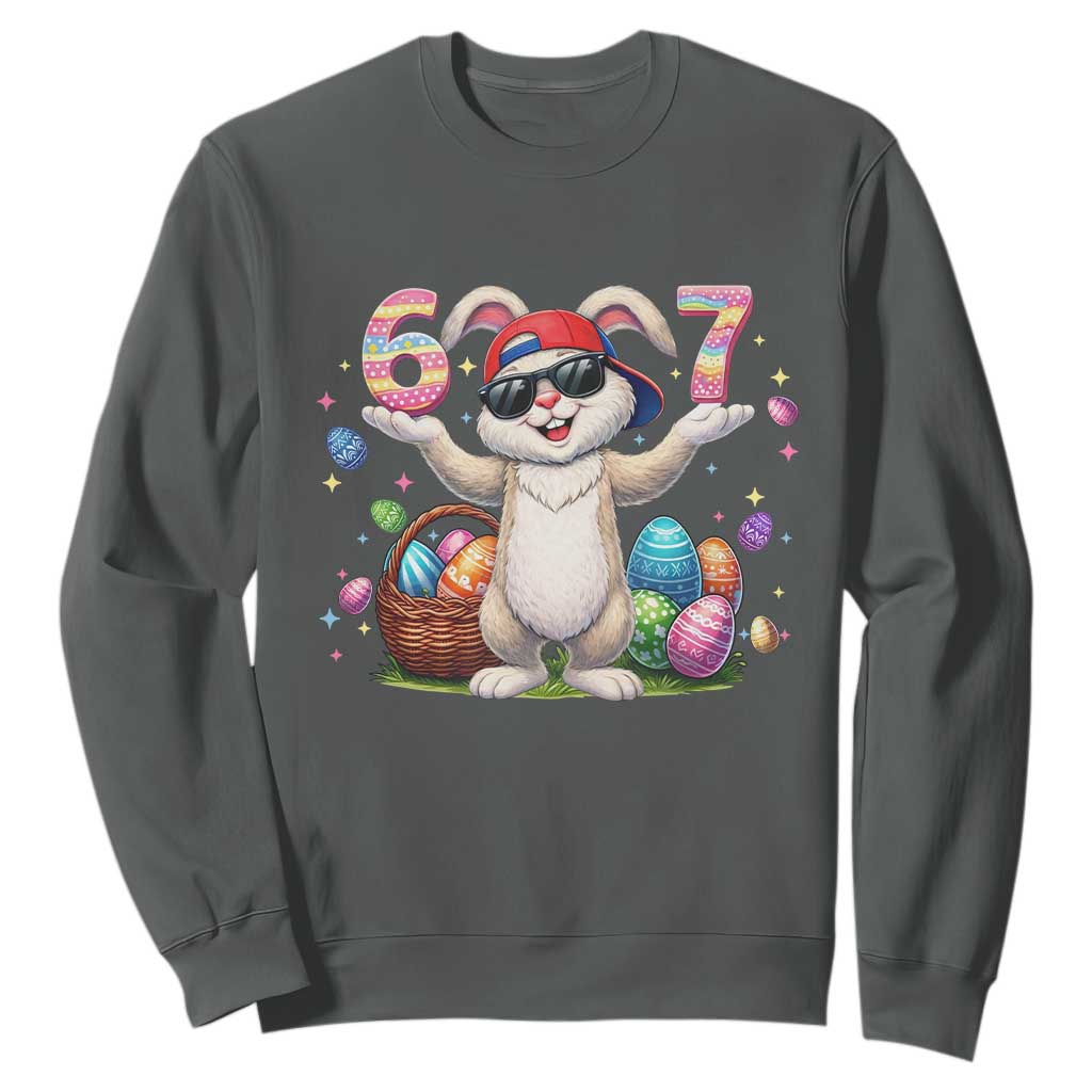 Funny Easter Day Six Seven 67 Bunny Boys Kids Sweatshirt TS11 Dark Heather Print Your Wear