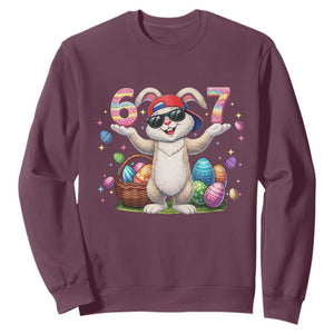 Funny Easter Day Six Seven 67 Bunny Boys Kids Sweatshirt TS11 Maroon Print Your Wear