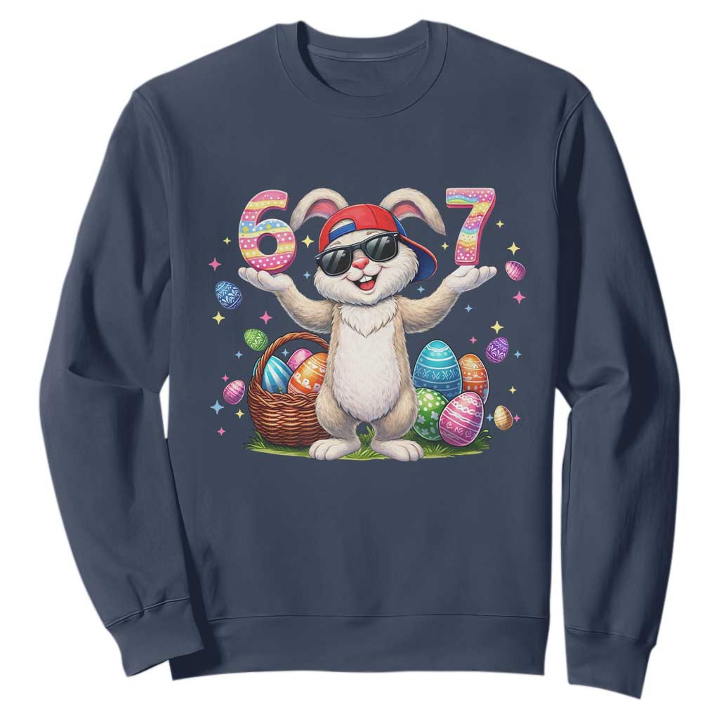 Funny Easter Day Six Seven 67 Bunny Boys Kids Sweatshirt TS11 Navy Print Your Wear