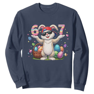 Funny Easter Day Six Seven 67 Bunny Boys Kids Sweatshirt TS11 Navy Print Your Wear