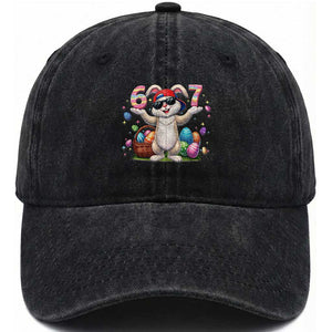 Funny Easter Day Six Seven 67 Bunny Boys Kids Washed Cotton Baseball Cap TS11 Washed Cap Universal Fit Black Print Your Wear