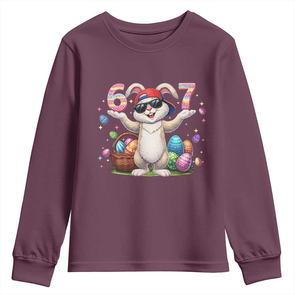 Funny Easter Day Six Seven 67 Bunny Boys Kids Youth Sweatshirt TS11 Maroon Print Your Wear