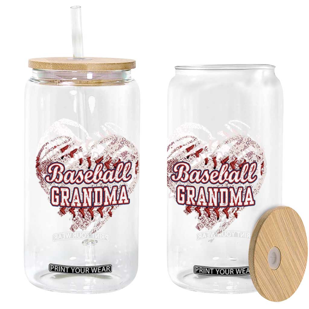 Baseball Grandma Glass Can Vintage Baseball Heart Game Day TS11 Print Your Wear