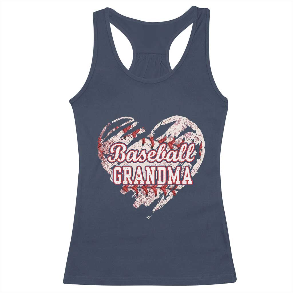Baseball Grandma Racerback Tank Top Vintage Baseball Heart Game Day TS11 Navy Print Your Wear