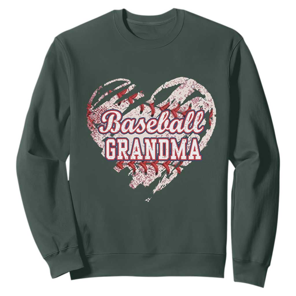 Baseball Grandma Sweatshirt Vintage Baseball Heart Game Day TS11 Dark Forest Green Print Your Wear