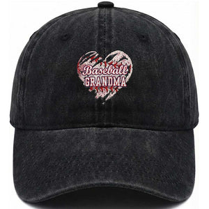 Baseball Grandma Washed Cotton Baseball Cap Vintage Baseball Heart Game Day TS11 Print Your Wear