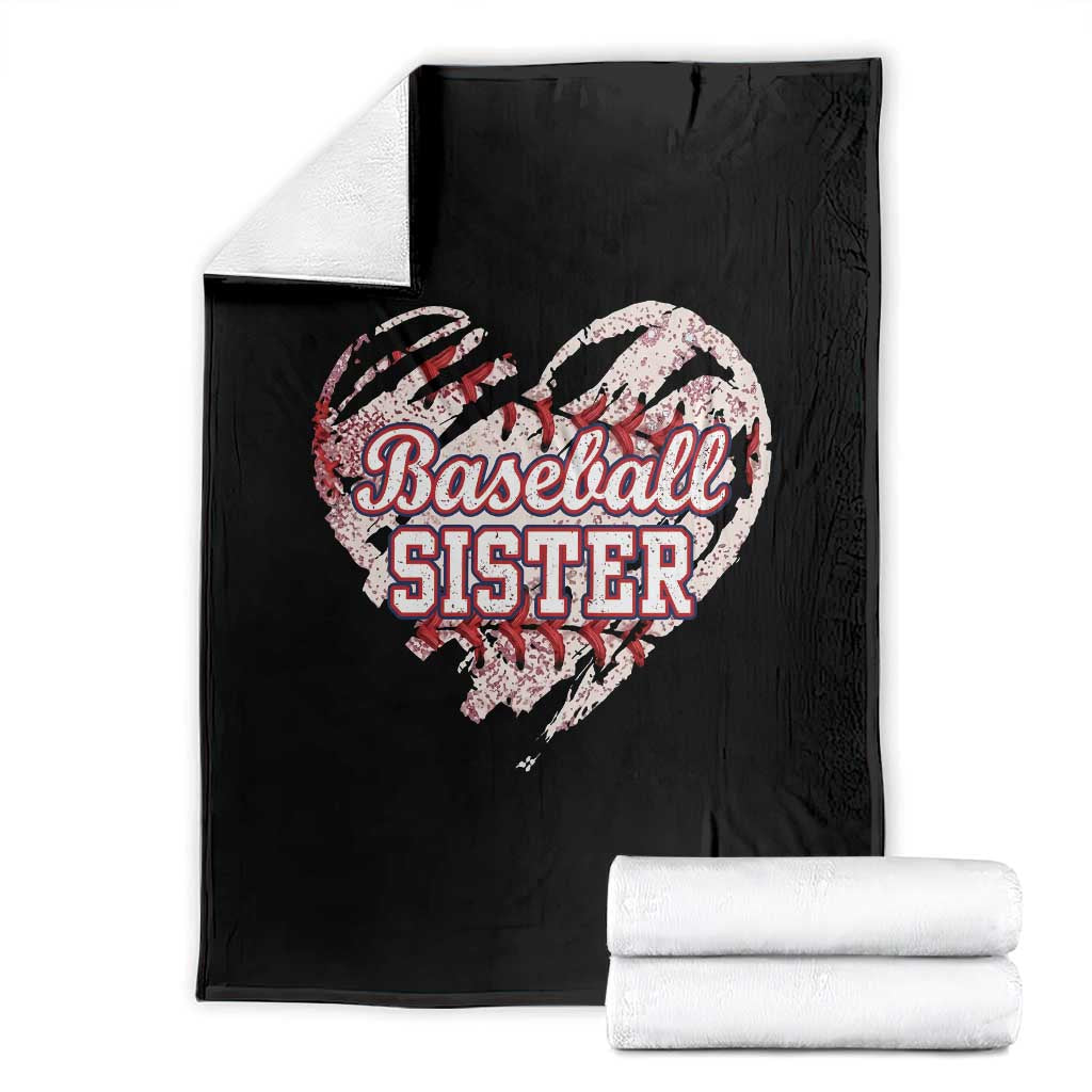 Baseball Sister Throw Blanket Vintage Baseball Heart Game Day TS11 Black Print Your Wear