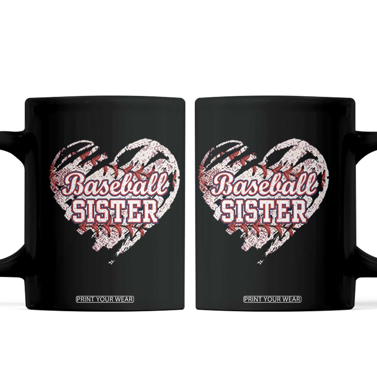 Baseball Sister Coffee Mug Vintage Baseball Heart Game Day TS11 Black Print Your Wear