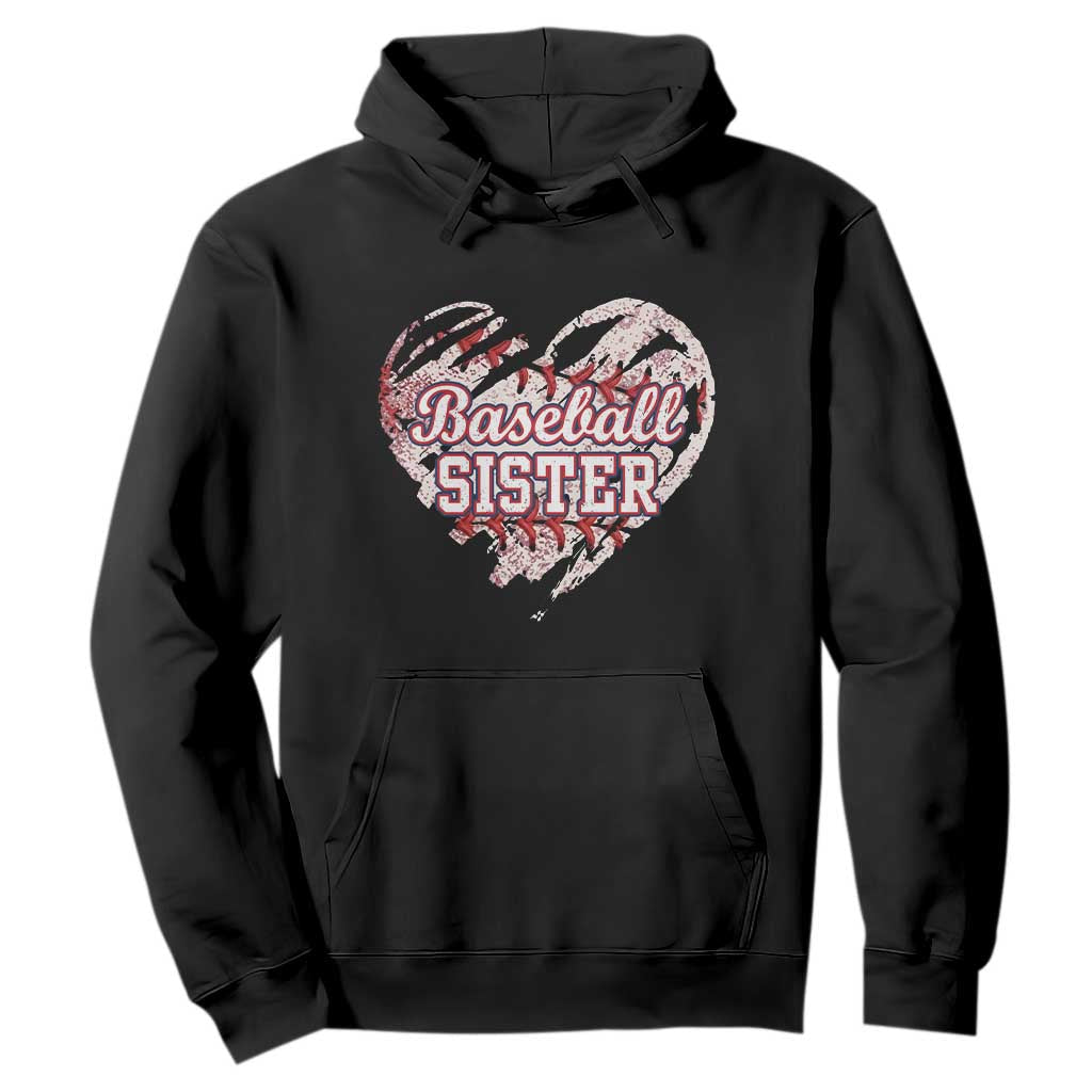 Baseball Sister Hoodie Vintage Baseball Heart Game Day TS11 Black Print Your Wear