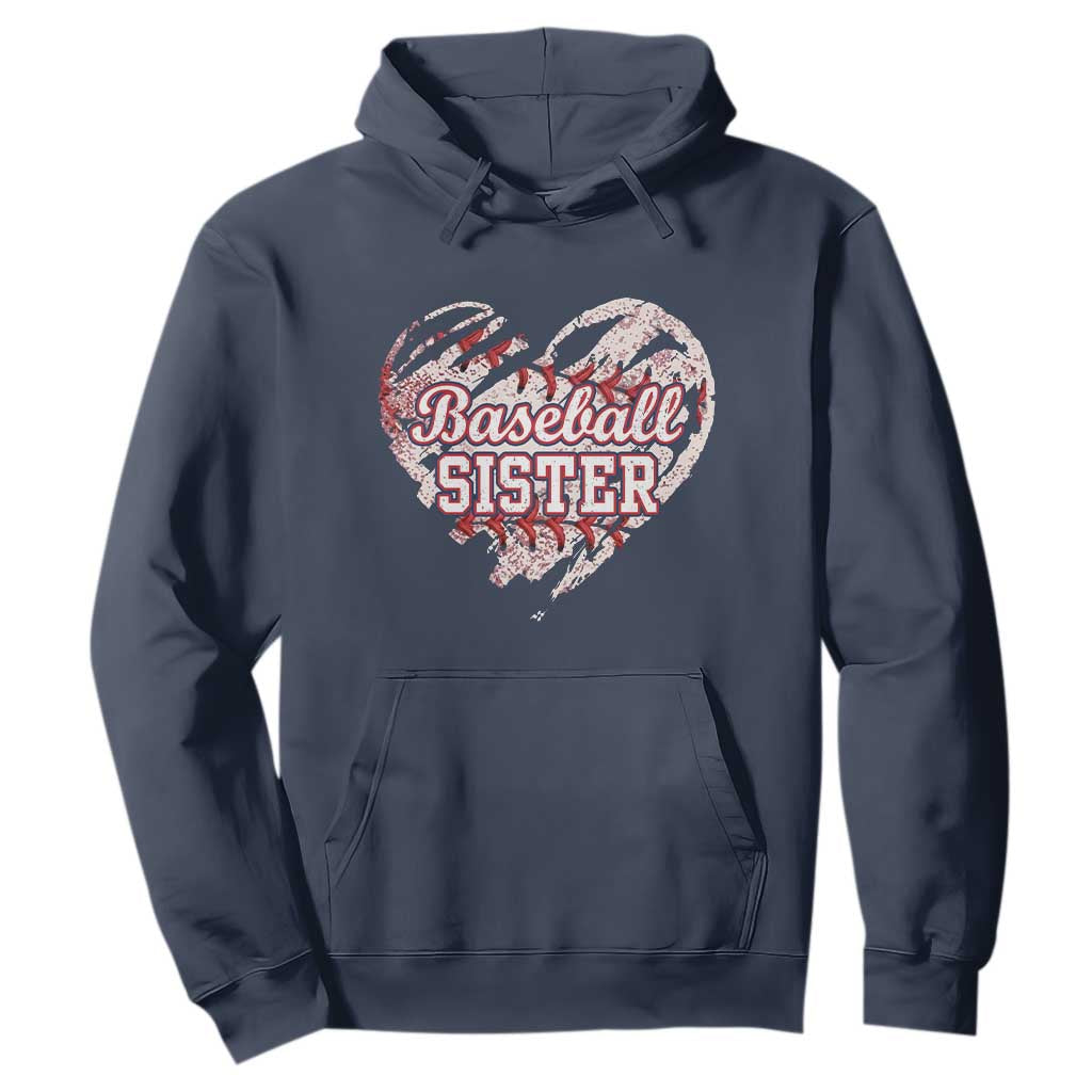 Baseball Sister Hoodie Vintage Baseball Heart Game Day TS11 Navy Print Your Wear
