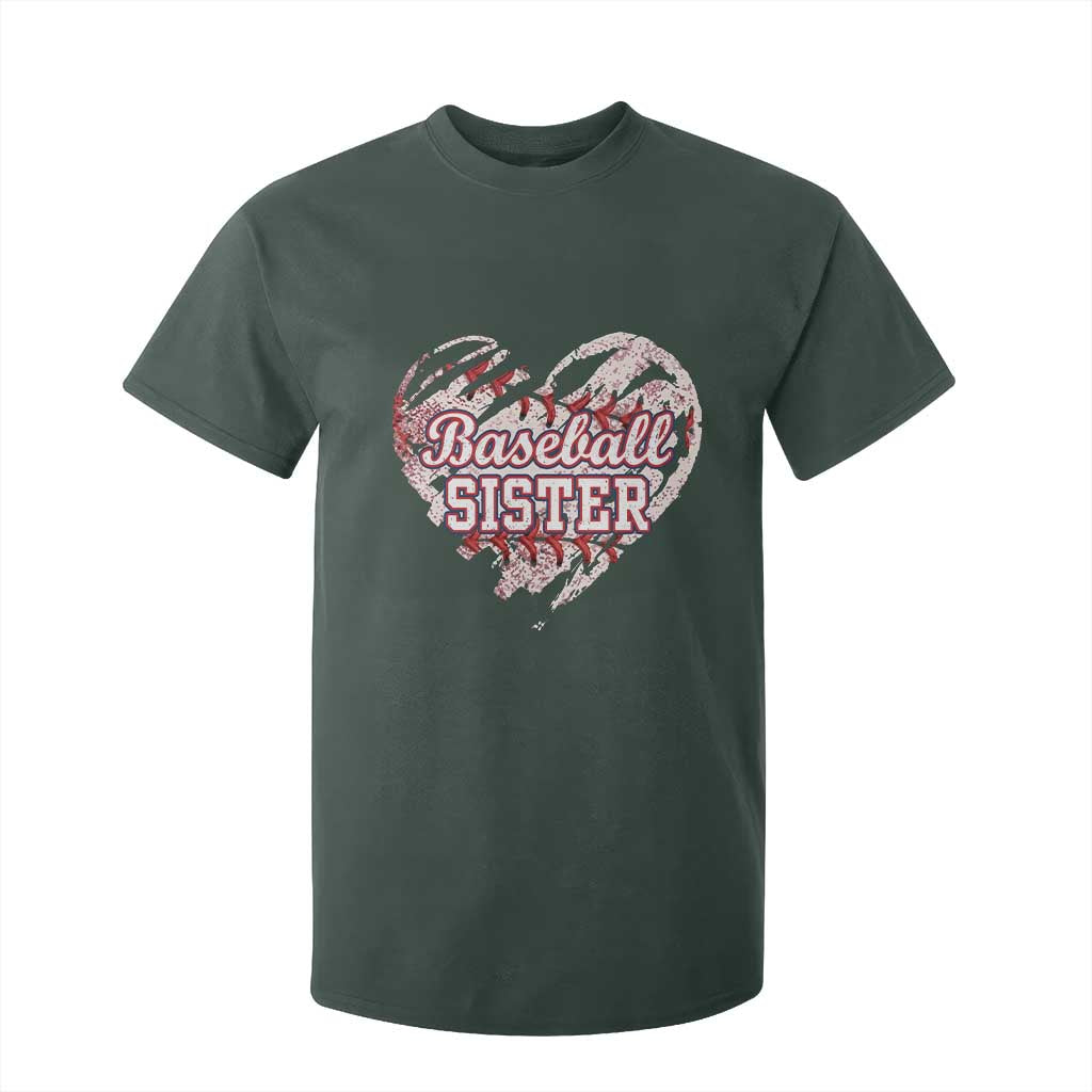 Baseball Sister T Shirt For Kid Vintage Baseball Heart Game Day TS11 Dark Forest Green Print Your Wear