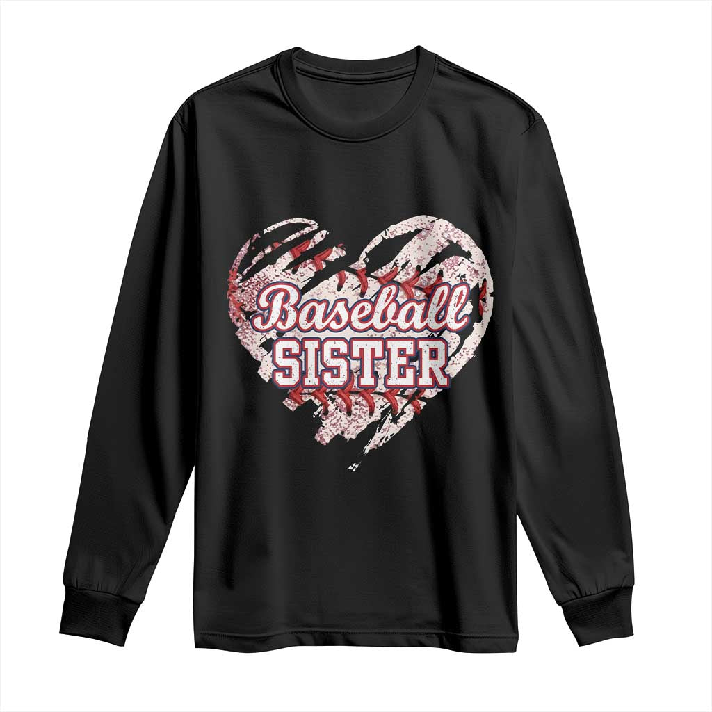 Baseball Sister Long Sleeve Shirt Vintage Baseball Heart Game Day TS11 Black Print Your Wear