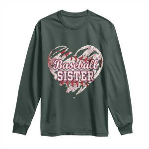 Baseball Sister Long Sleeve Shirt Vintage Baseball Heart Game Day TS11 Dark Forest Green Print Your Wear