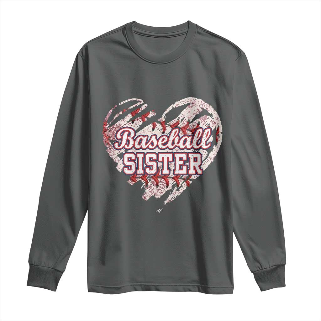 Baseball Sister Long Sleeve Shirt Vintage Baseball Heart Game Day TS11 Dark Heather Print Your Wear