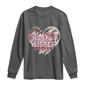 Baseball Sister Long Sleeve Shirt Vintage Baseball Heart Game Day TS11 Dark Heather Print Your Wear