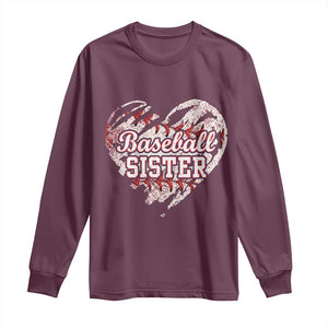 Baseball Sister Long Sleeve Shirt Vintage Baseball Heart Game Day TS11 Maroon Print Your Wear