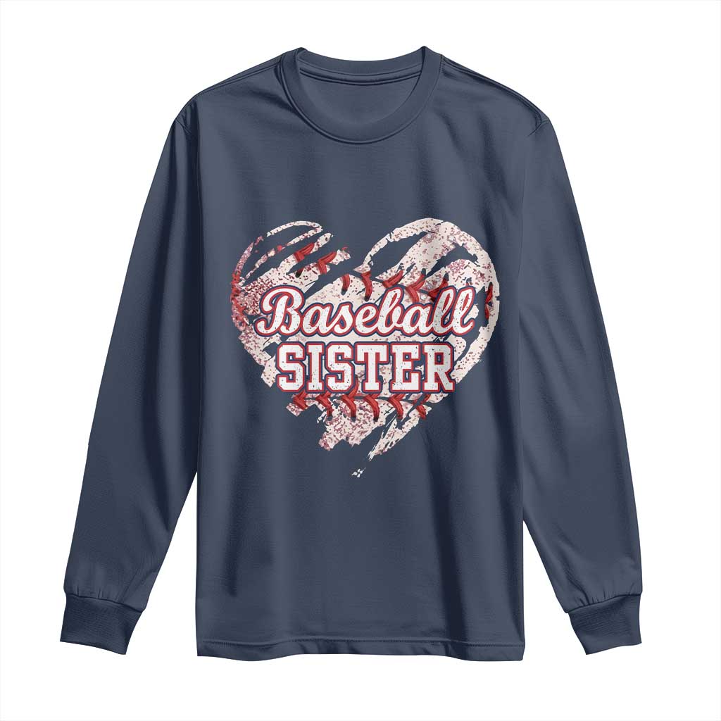 Baseball Sister Long Sleeve Shirt Vintage Baseball Heart Game Day TS11 Navy Print Your Wear