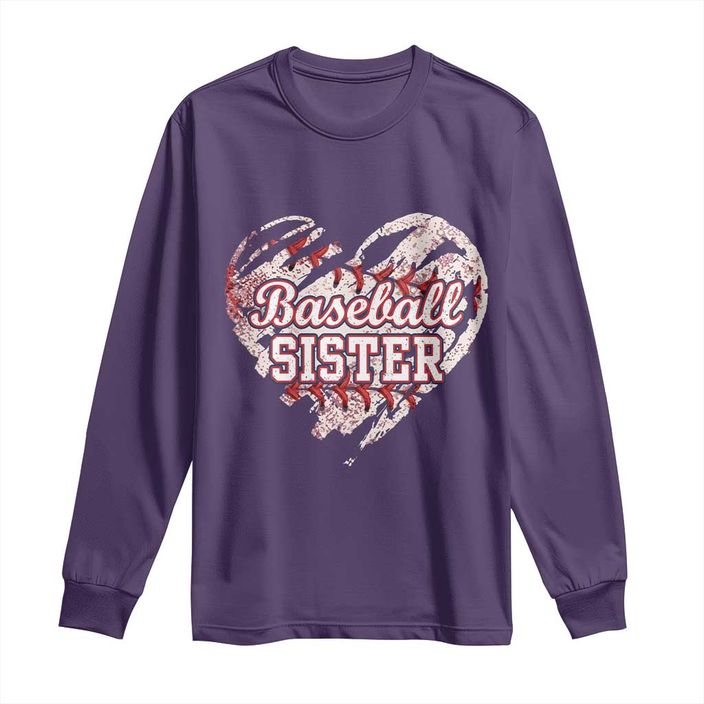 Baseball Sister Long Sleeve Shirt Vintage Baseball Heart Game Day TS11 Purple Print Your Wear