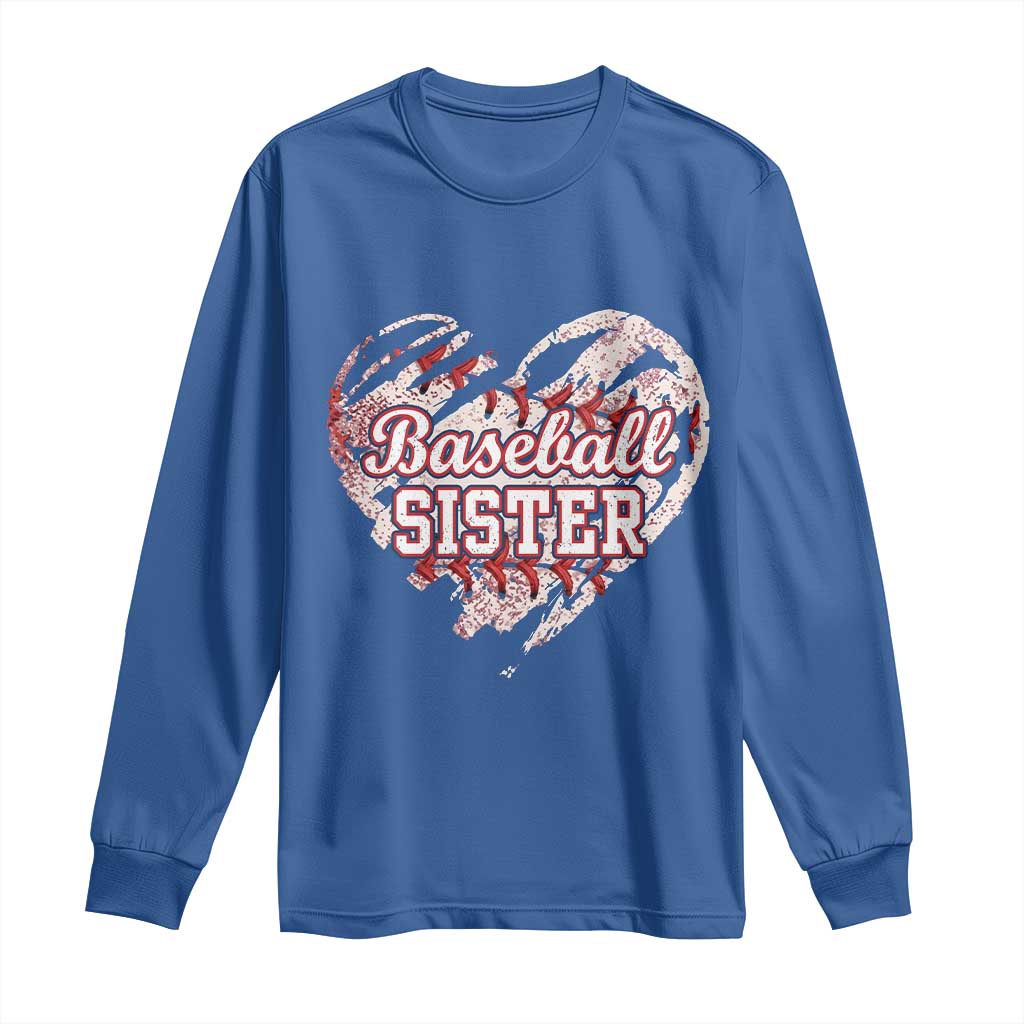 Baseball Sister Long Sleeve Shirt Vintage Baseball Heart Game Day TS11 Royal Blue Print Your Wear