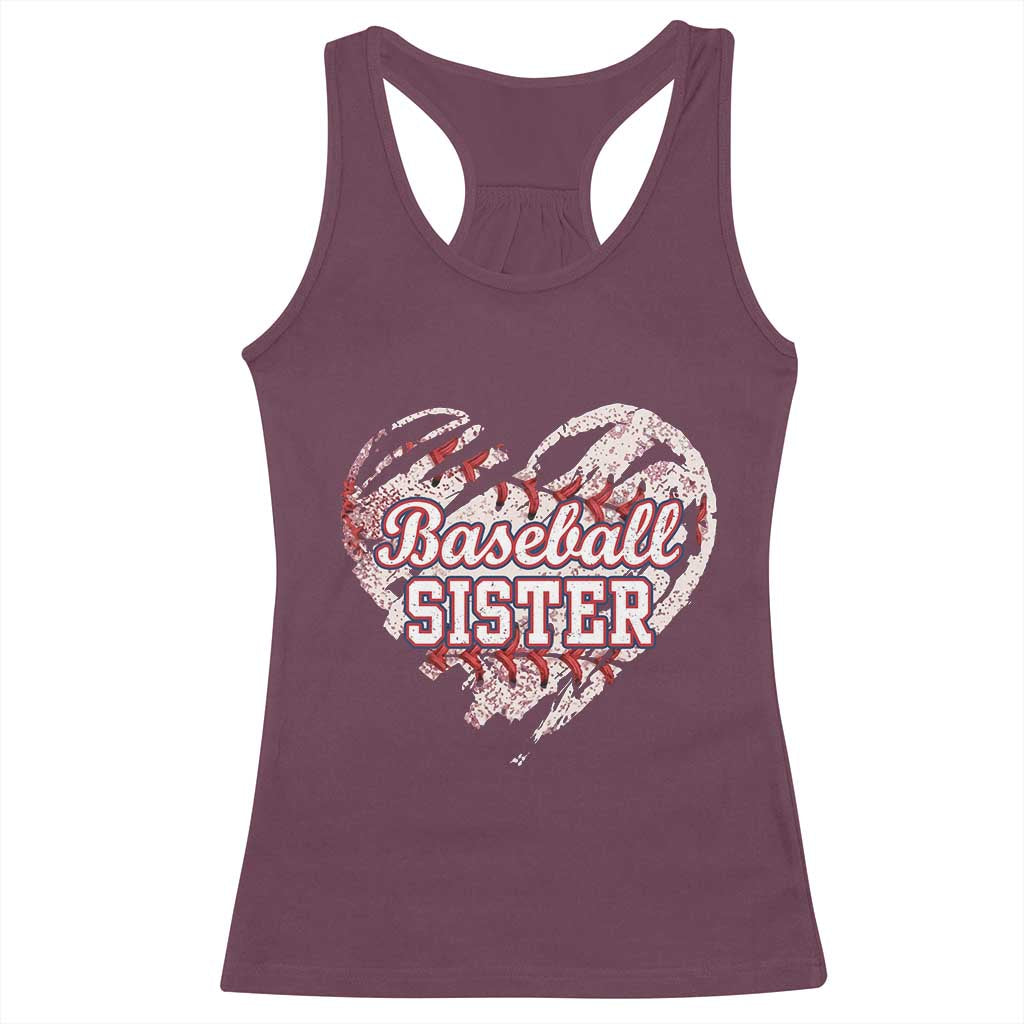 Baseball Sister Racerback Tank Top Vintage Baseball Heart Game Day TS11 Maroon Print Your Wear