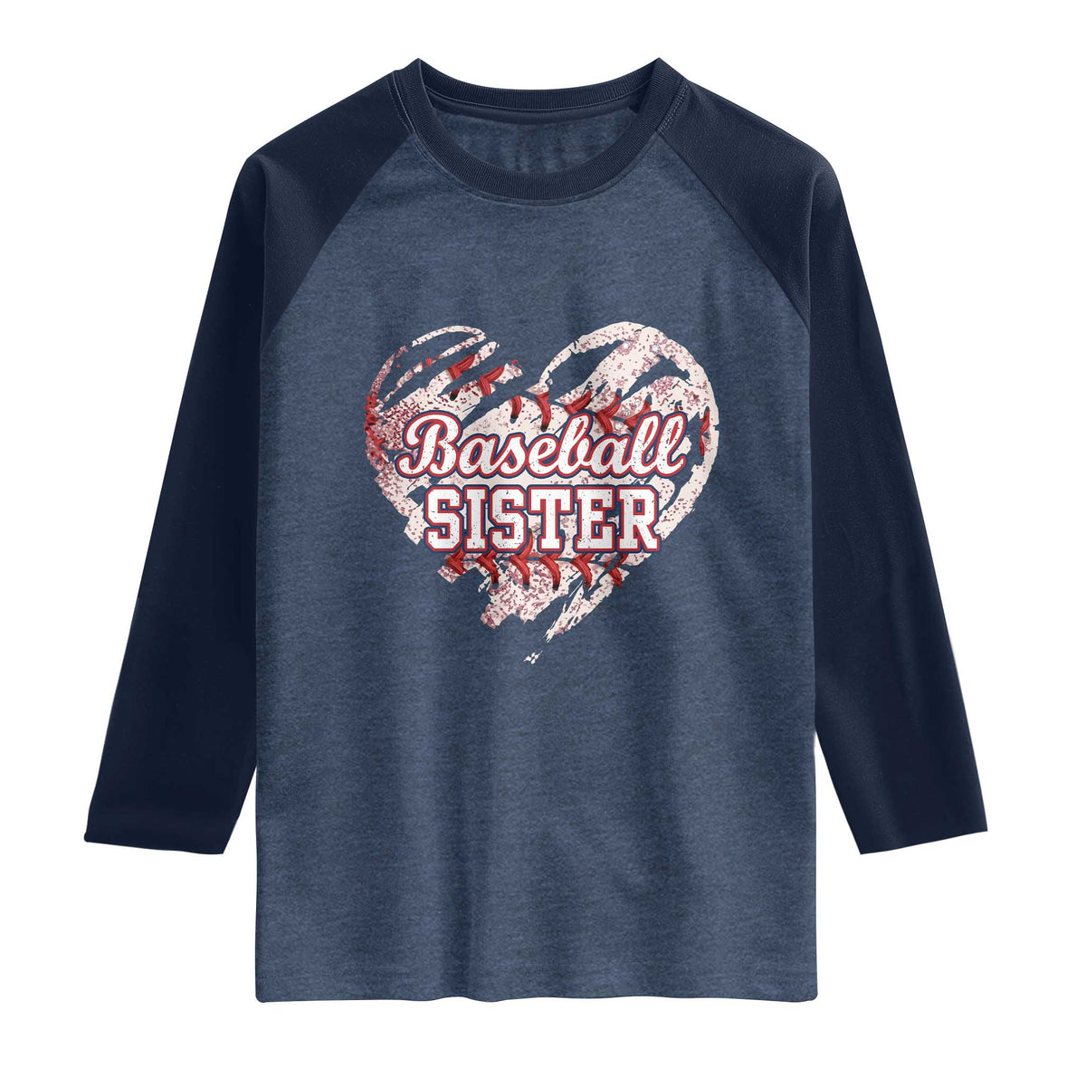 Baseball Sister Raglan Shirt Vintage Baseball Heart Game Day TS11 Heather Denim Navy Print Your Wear