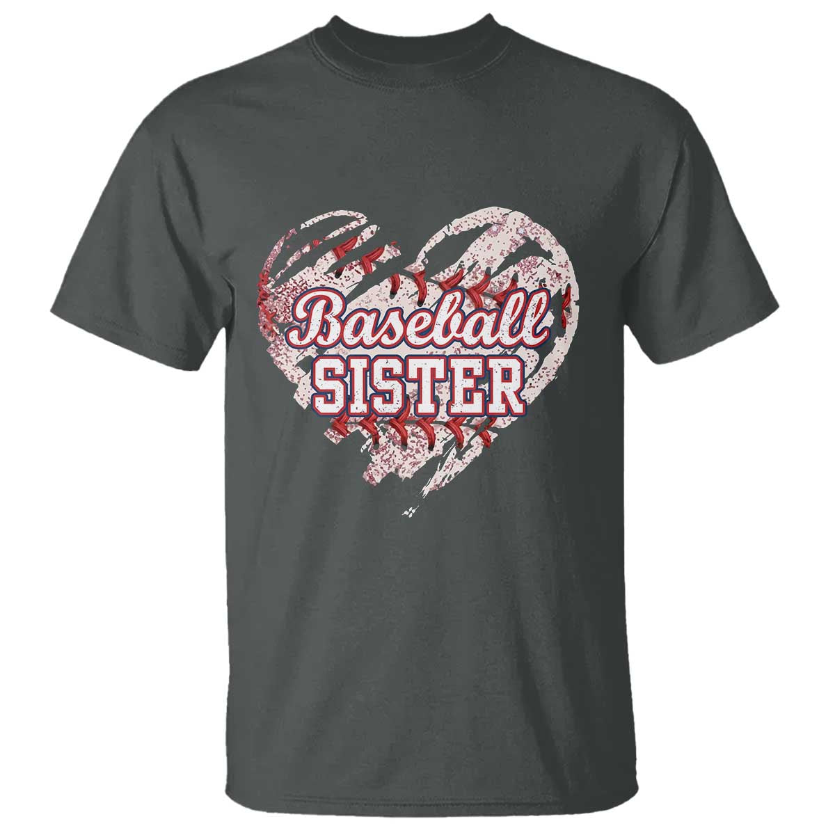 Baseball Sister T Shirt Vintage Baseball Heart Game Day TS11 Dark Heather Print Your Wear