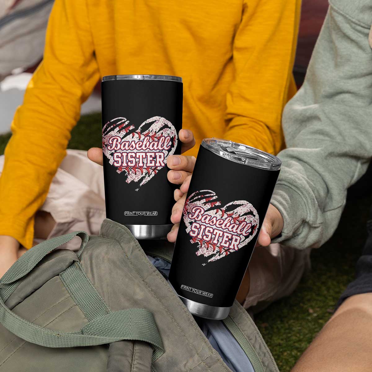 Baseball Sister Tumbler Cup Vintage Baseball Heart Game Day TS11 Print Your Wear