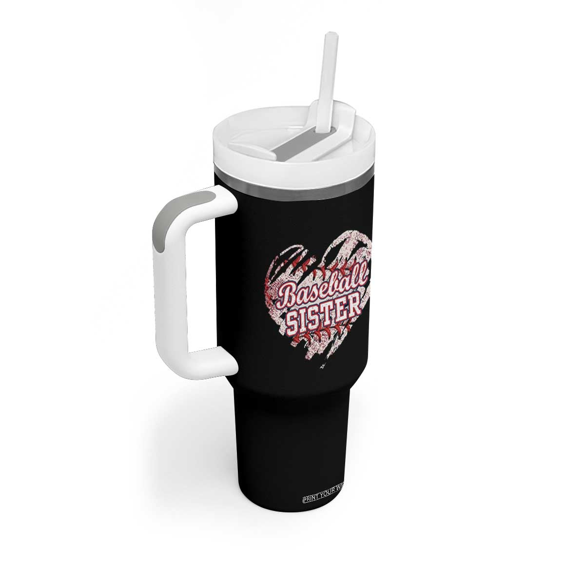 Baseball Sister Tumbler With Handle Vintage Baseball Heart Game Day TS11 Print Your Wear