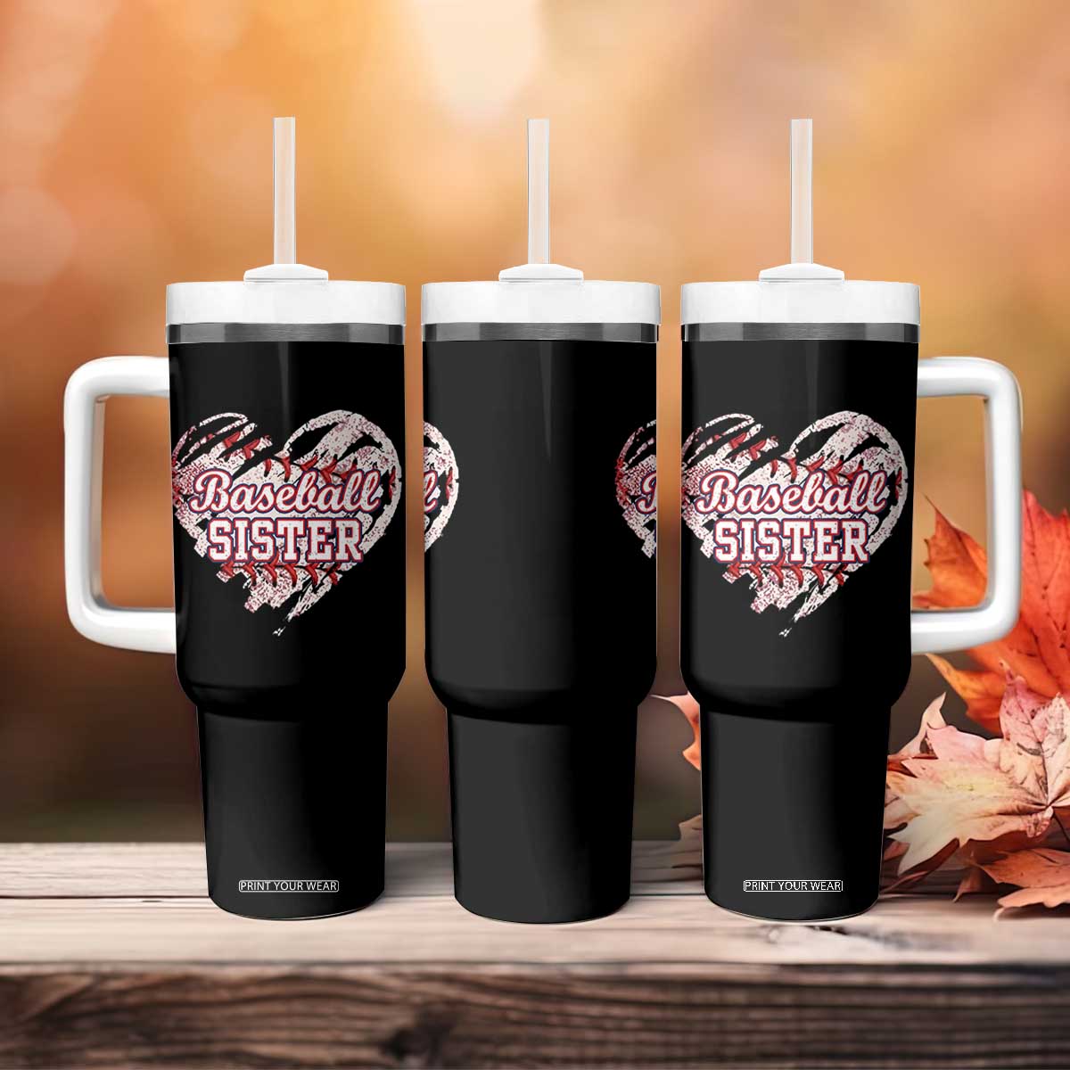Baseball Sister Tumbler With Handle Vintage Baseball Heart Game Day TS11 Print Your Wear