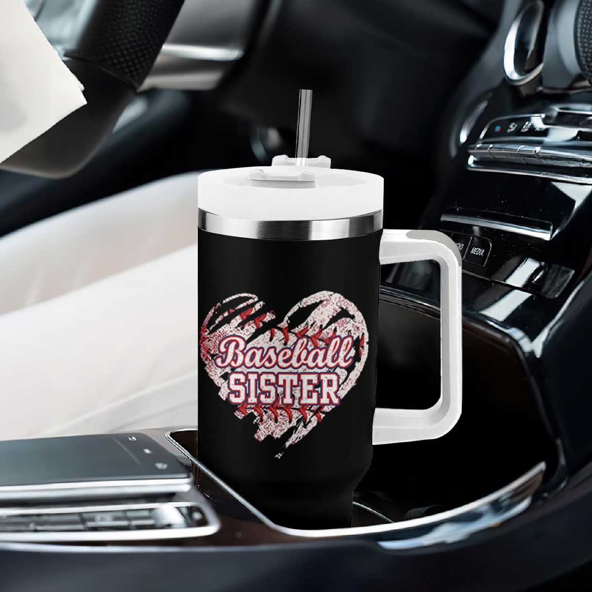 Baseball Sister Tumbler With Handle Vintage Baseball Heart Game Day TS11 Print Your Wear