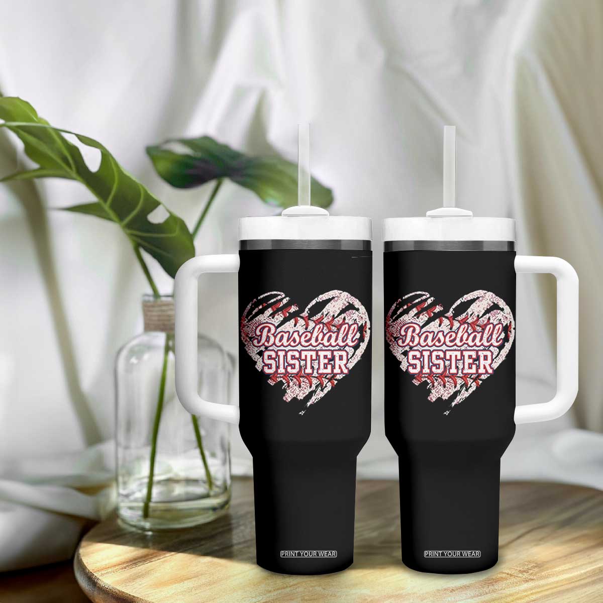 Baseball Sister Tumbler With Handle Vintage Baseball Heart Game Day TS11 Print Your Wear