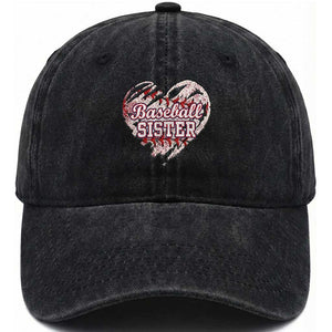 Baseball Sister Washed Cotton Baseball Cap Vintage Baseball Heart Game Day TS11 Print Your Wear