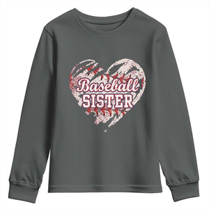 Baseball Sister Youth Sweatshirt Vintage Baseball Heart Game Day TS11 Dark Heather Print Your Wear