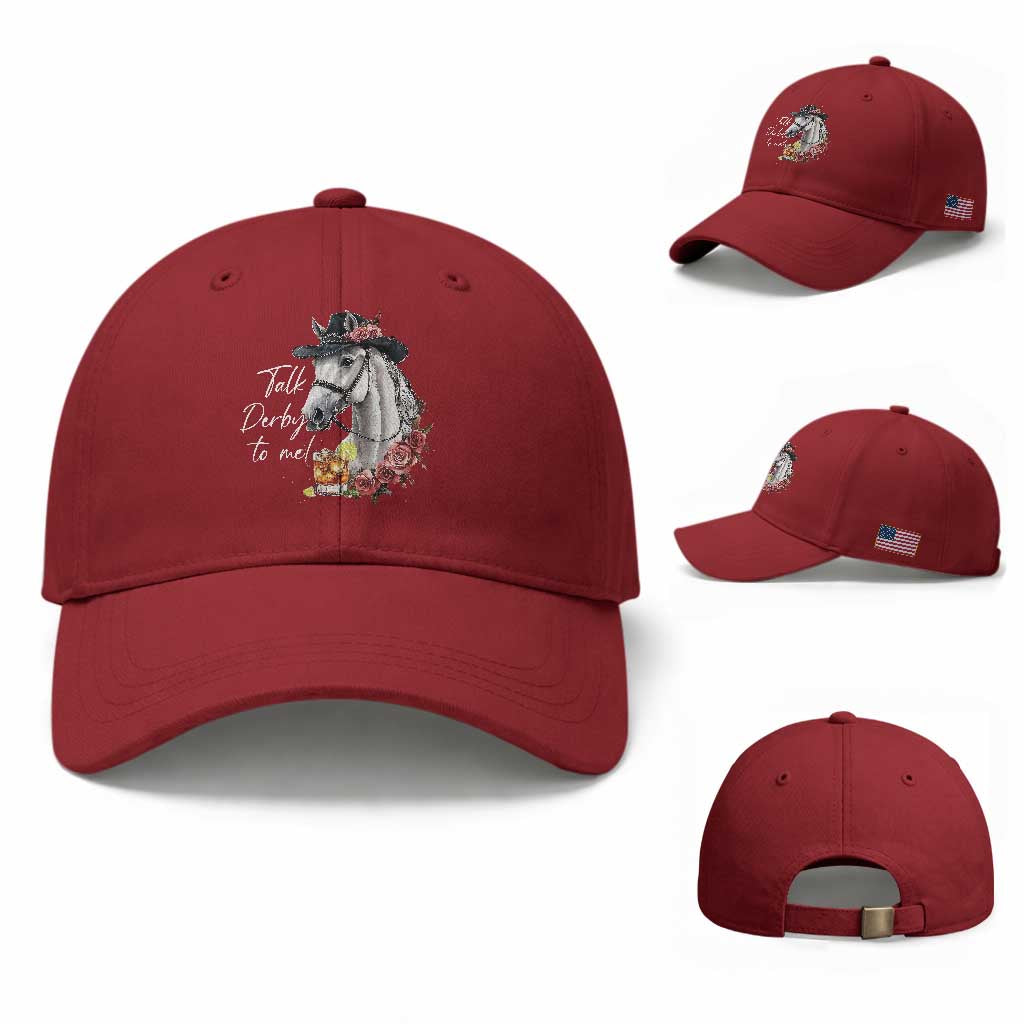 Funny Horse Lover Talk Derby To Me Baseball Cap TS11 Baseball Cap Universal Fit Cherry Red Print Your Wear
