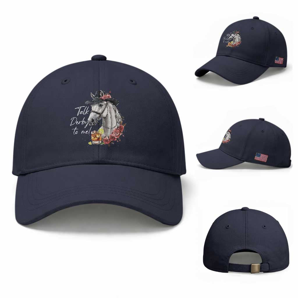 Funny Horse Lover Talk Derby To Me Baseball Cap TS11 Baseball Cap Universal Fit Navy Print Your Wear