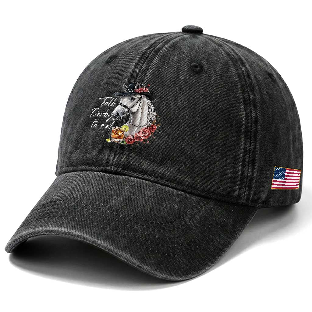 Funny Horse Lover Talk Derby To Me Washed Cotton Baseball Cap TS11 Print Your Wear