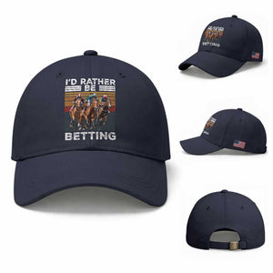 Funny Horse Race Betting Baseball Cap I'd Rather Be Betting TS11 Baseball Cap Universal Fit Navy Print Your Wear
