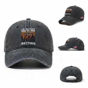 Funny Horse Race Betting Washed Cotton Baseball Cap I'd Rather Be Betting TS11 Washed Cap Universal Fit Dark Gray Print Your Wear